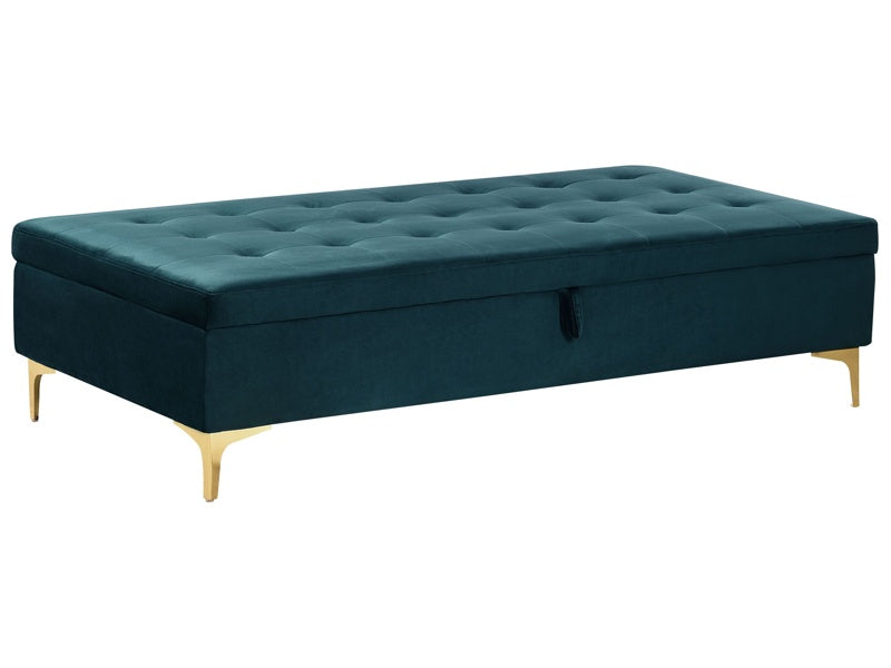 Ottoman Teal Velvet Tufted Fabric with Storage Modern Living Room Rectangular Footstool Gold Legs Beliani