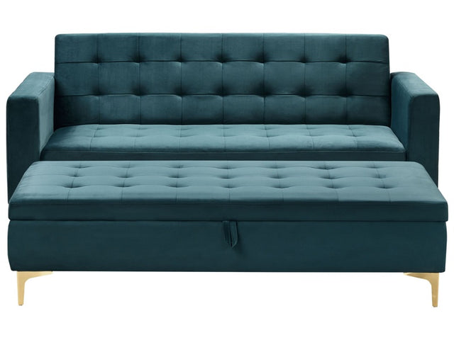 Sofa Bed Teal Velvet Tufted Fabric with Storage Ottoman Modern Living Room Modular 3 Seater Gold Legs Track Arm Beliani