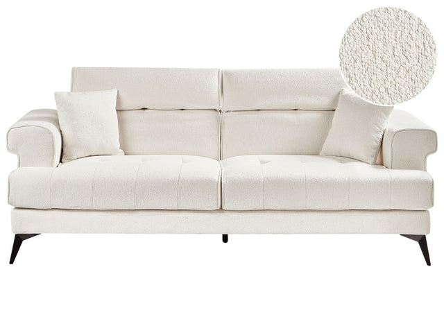 3 Seater Sofa White Boucle Upholstery with Adjustable Headrests Modern Style Living Room Furniture Beliani