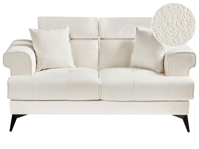 2 Seater Sofa White Boucle Upholstery with Adjustable Headrests Modern Style Living Room Furniture Beliani