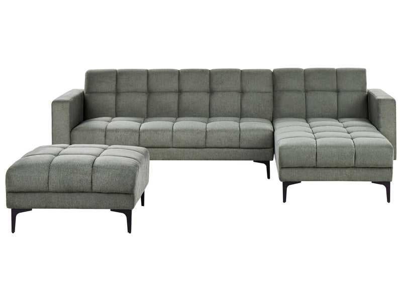 Left Hand Corner Sofa with Ottoman Green Polyester Fabric Upholstery Reclining Backrest 3 Positions Click-Clack Beliani