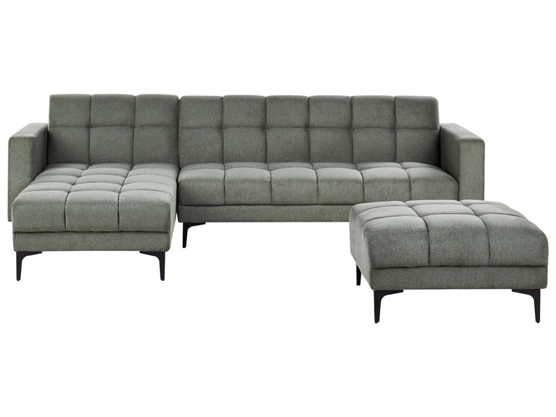 Right Hand Corner Sofa with Ottoman Green Polyester Fabric Upholstery Reclining Backrest 3 Positions Click-Clack Beliani