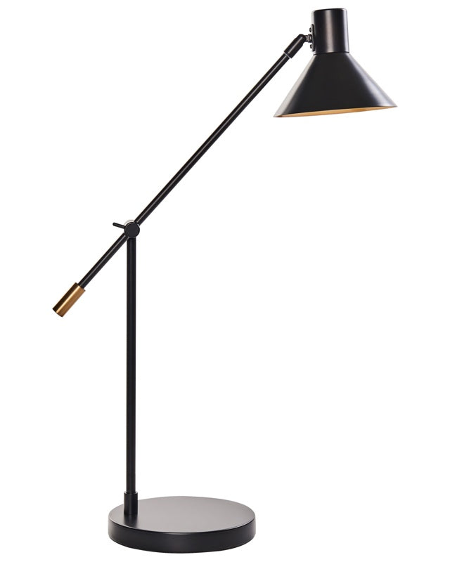 Table Lamp Black Metal Iron Adjustable Shade and Arm Living Room Bedroom Modern Contemporary Beliani