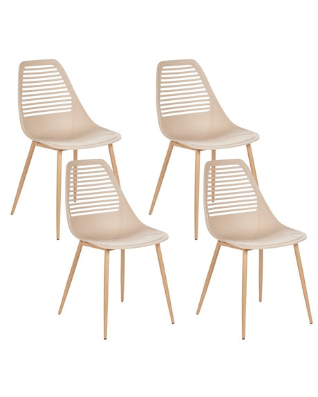 Set of 4 Dining Chairs Beige Syntehtic Seat Metal Legs Modern Simple Minimalistic Seating Beliani