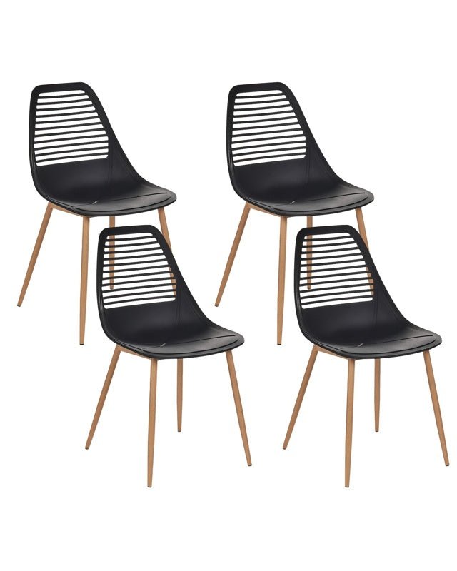 Set of 4 Dining Chairs Black Syntehtic Seat Metal Legs Modern Simple Minimalistic Seating Beliani