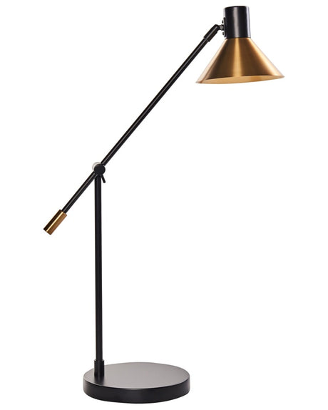 Table Lamp Black and Gold Metal Iron Adjustable Shade and Arm Living Room Bedroom Modern Contemporary Beliani