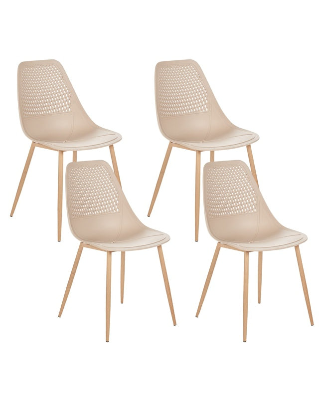 Set of 4 Dining Chairs Beige Syntehtic Seat Metal Legs Modern Simple Minimalistic Seating Beliani