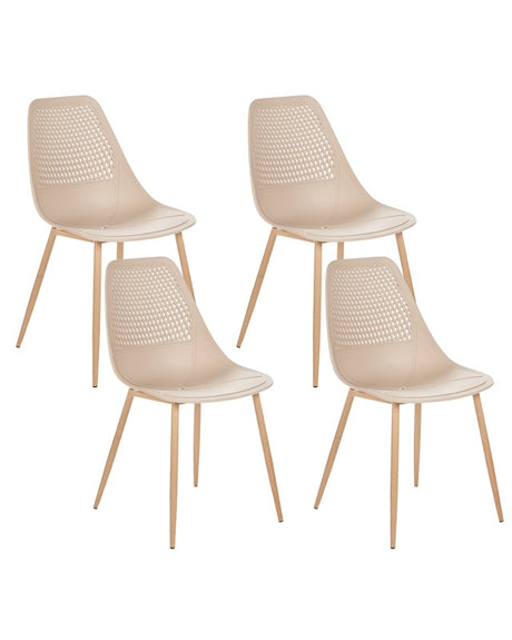 Set of 4 Dining Chairs Beige Syntehtic Seat Metal Legs Modern Simple Minimalistic Seating Beliani