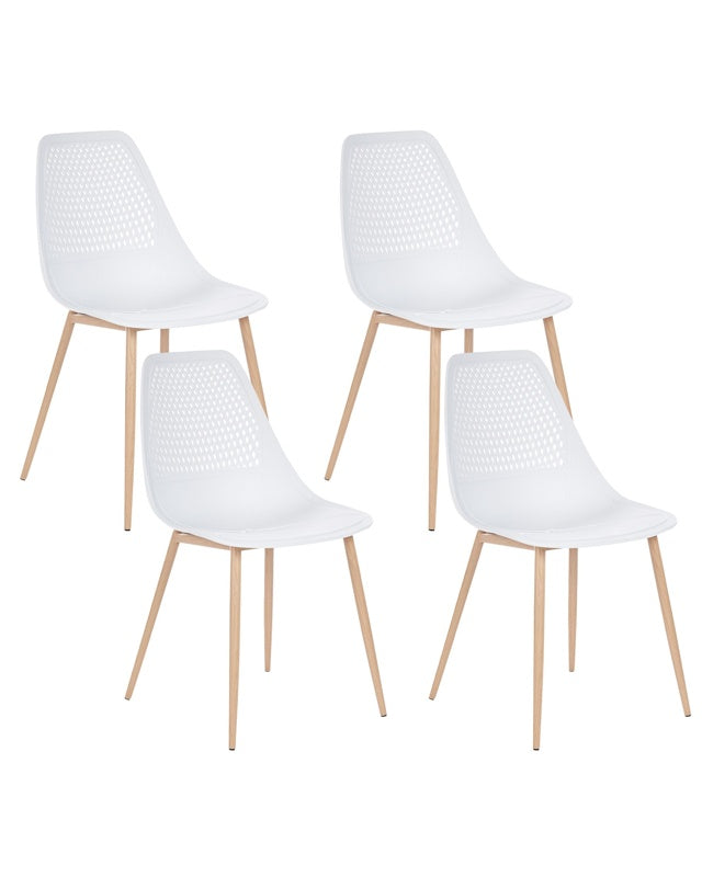 Set of 4 Dining Chairs White Syntehtic Seat Metal Legs Modern Simple Minimalistic Seating Beliani