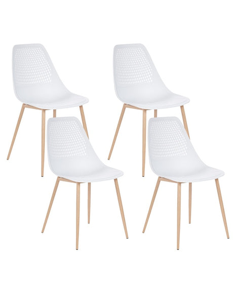 Set of 4 Dining Chairs White Syntehtic Seat Metal Legs Modern Simple Minimalistic Seating Beliani