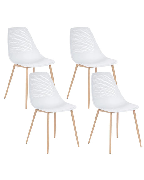 Set of 4 Dining Chairs White Syntehtic Seat Metal Legs Modern Simple Minimalistic Seating Beliani