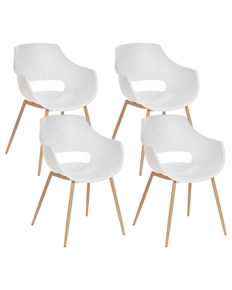 Set of 4 Dining Chairs White Syntehtic Seat Metal Legs Modern Simple Minimalistic Seating Beliani