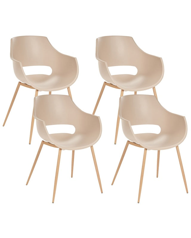 Set of 4 Dining Chairs Beige Syntehtic Seat Metal Legs Modern Simple Minimalistic Seating Beliani