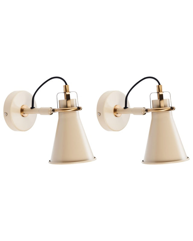 Set of 2 Wall Lamps Beige Metal Sconce Adjustable Shades Bedroom Living Room Home Office Lighting Industrial Design Beliani