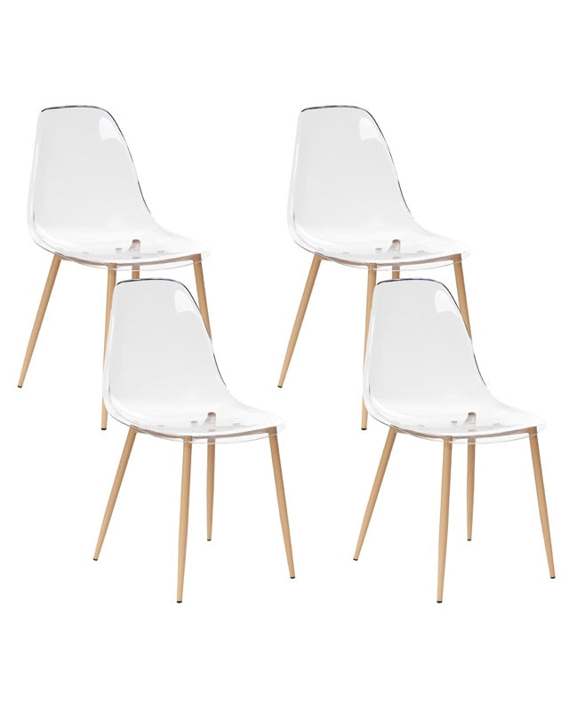 Set of 4 Dining Chairs Transparent  Syntehtic Seat Metal Legs Modern Simple Minimalistic Seating Beliani