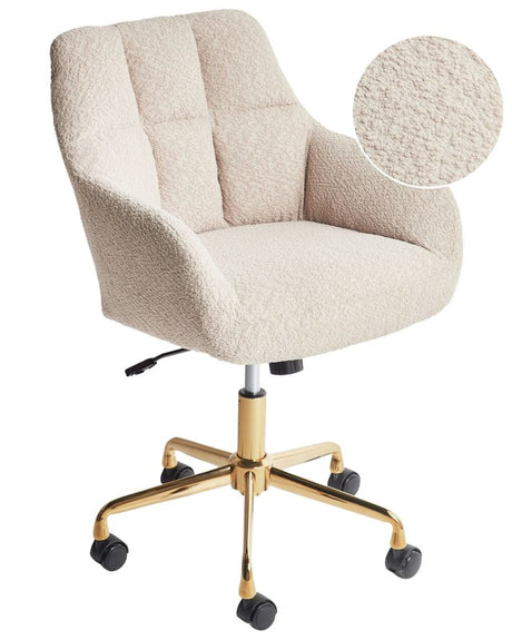 Office Chair Beige Teddy Polyester Fabric Black Metal Frame Upholstered Swivel Function Adjustable Office Furniture Beliani