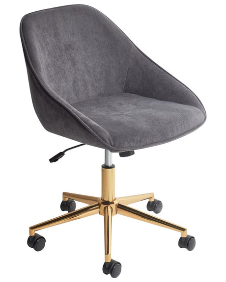 Office Chair Dark Grey Velvet Adjustable Swivel Function Metal Legs Stylish Office Furniture Beliani