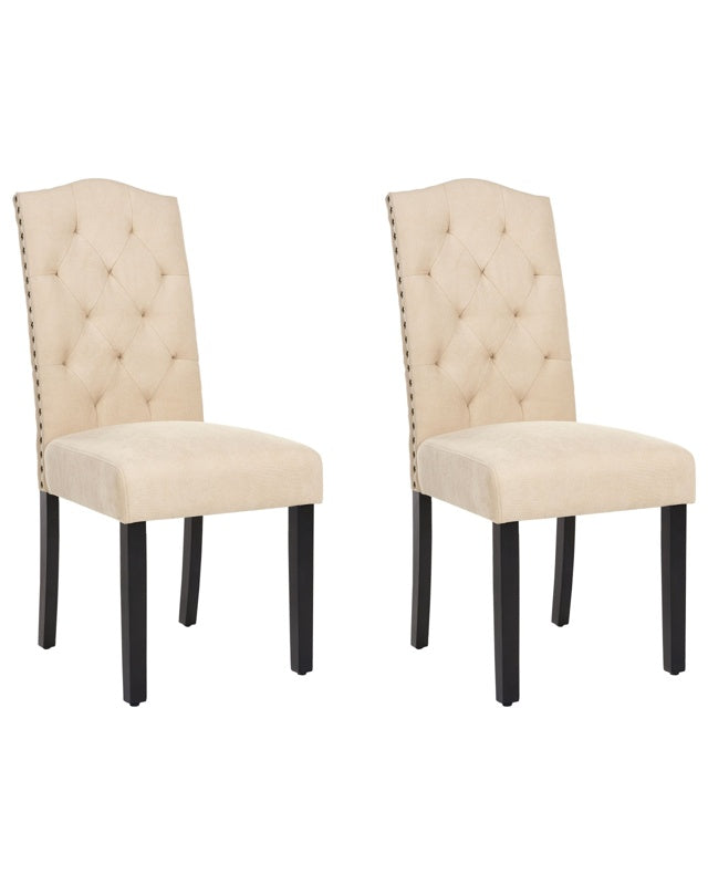 Set of 2 Dining Chairs Beige Velvet Fabric Modern Retro Design Black Wooden Legs  Beliani