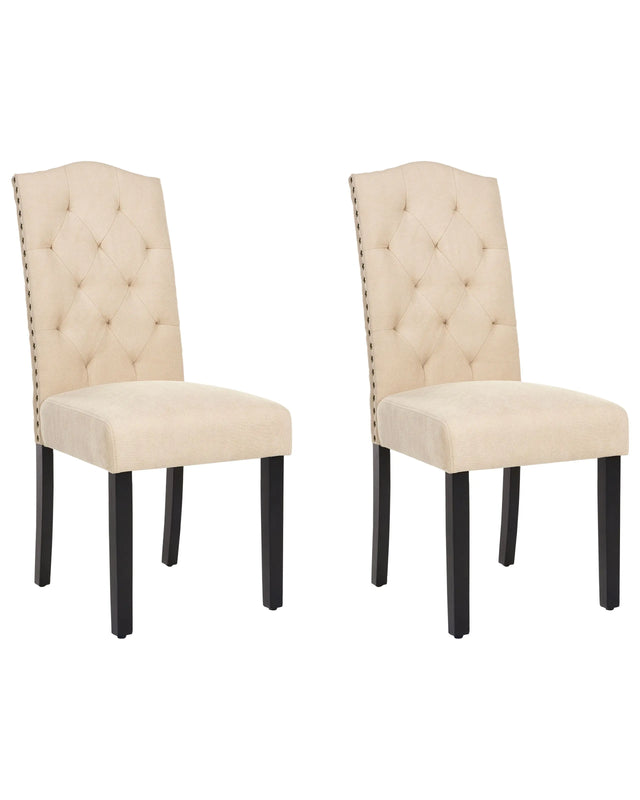 Set of 2 Dining Chairs Beige Velvet Fabric Modern Retro Design Black Wooden Legs  Beliani