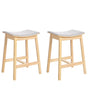 Set of 2 Bar Chairs Grey Rubberwood Polyester Upholstered Seat Light Wood Beliani