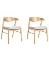 Set of 2 Dining Chairs Light Wood and Grey Polyester Fabric Rubberwood Legs Retro Traditional Style Beliani