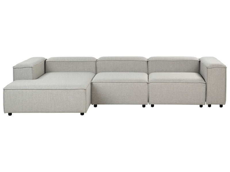 Modular Right Hand Sofa Light Grey Polyester 3 Seater Sectional Corner Sofa with Black Legs Modern Living Room Beliani