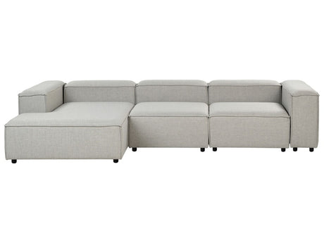 Modular Right Hand Sofa Light Grey Polyester 3 Seater Sectional Corner Sofa with Black Legs Modern Living Room Beliani