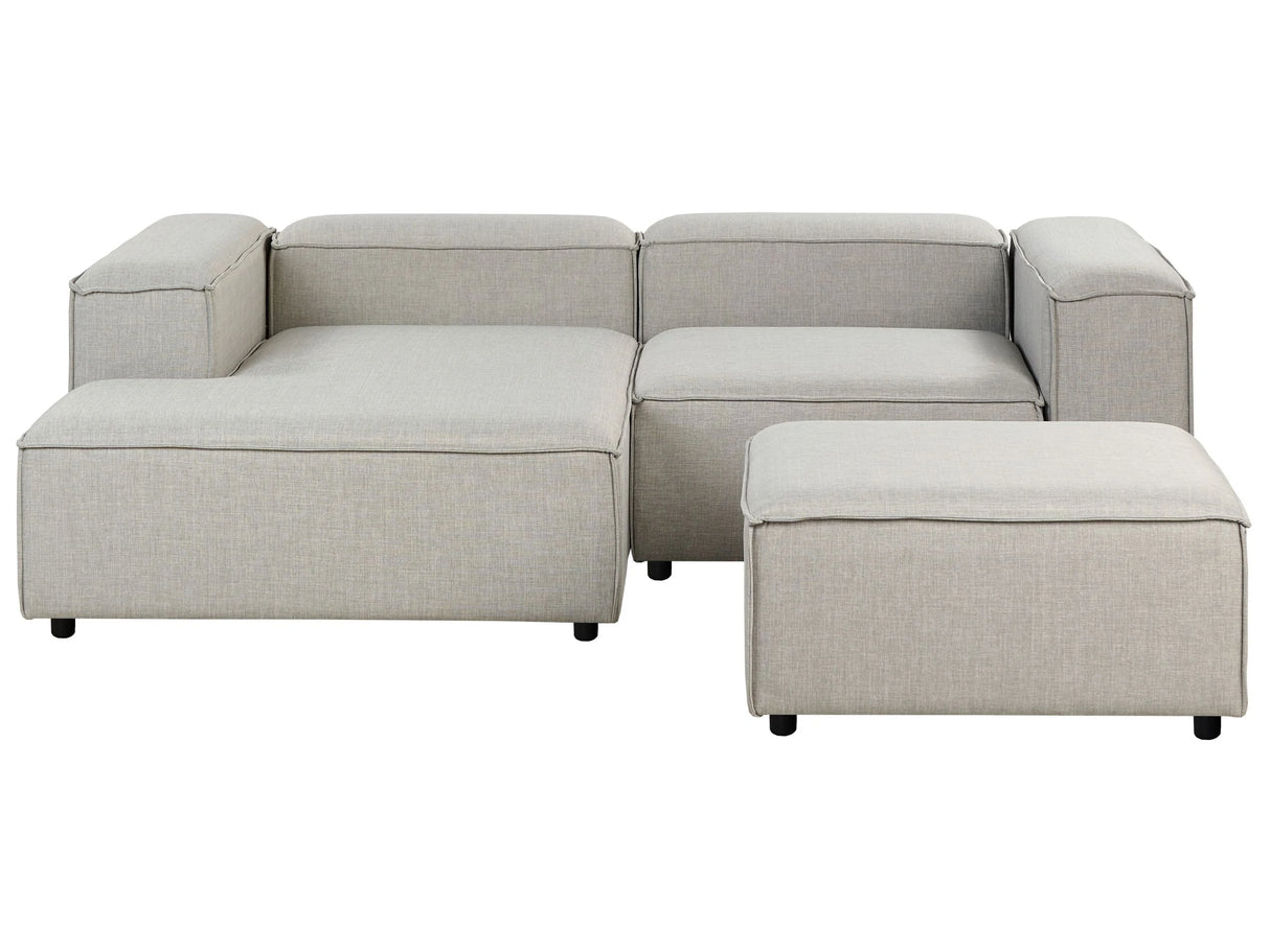 Modular Right Hand Sofa Light Grey Polyester 3 Seater Sectional Corner Sofa with Ottoman Black Legs Modern Living Room Beliani