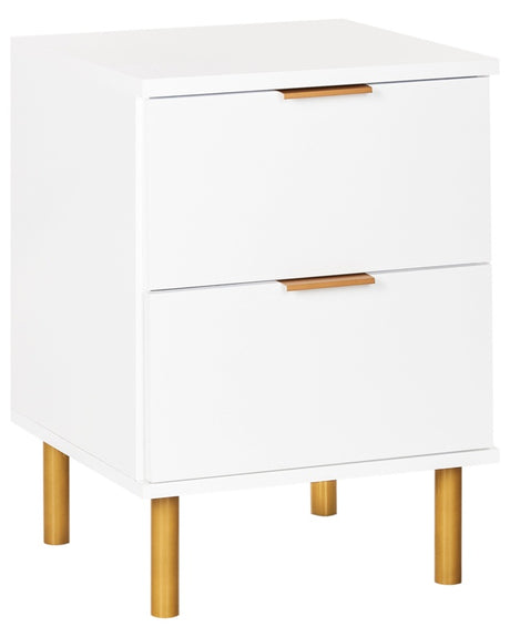 Bedside Table Nightstand White Gold Elements 2 Drawers Retro Modern Bedroom Beliani