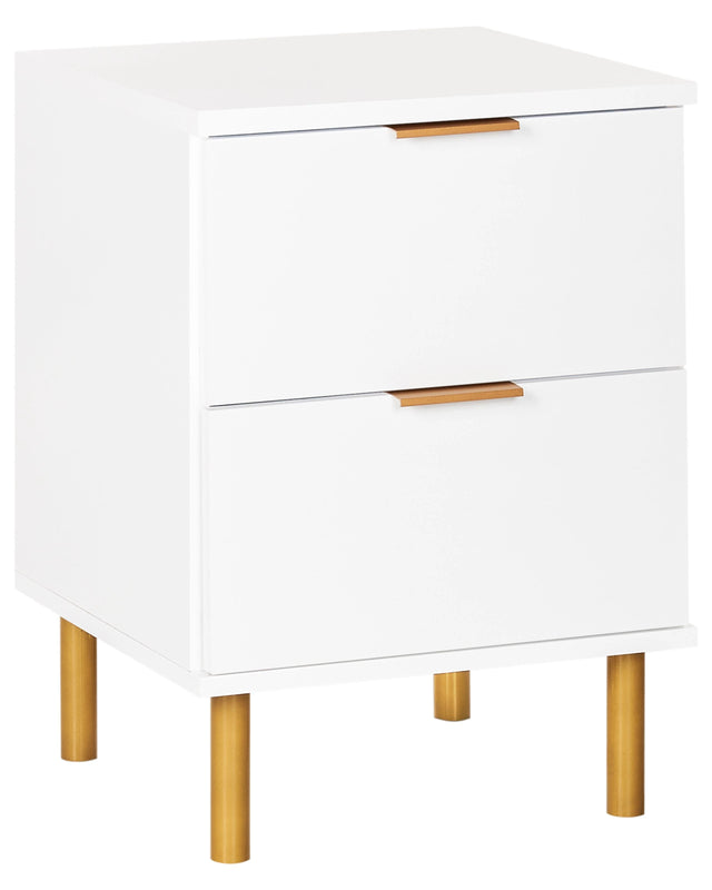Bedside Table Nightstand White Gold Elements 2 Drawers Retro Modern Bedroom Beliani