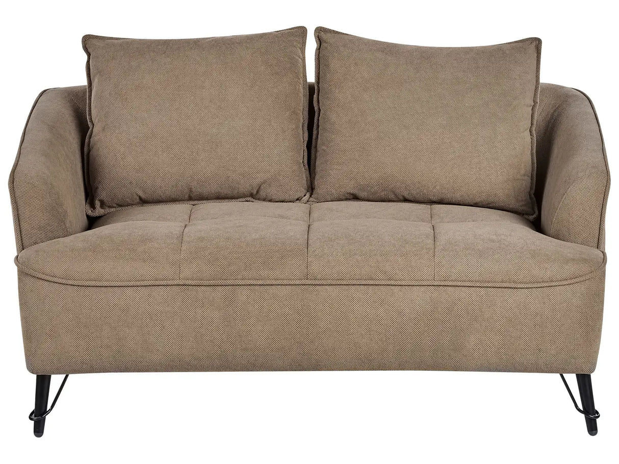 2 Seater Sofa Brown Fabric Upholstery Additional Pillows Modern Style Living Room Furniture Beliani