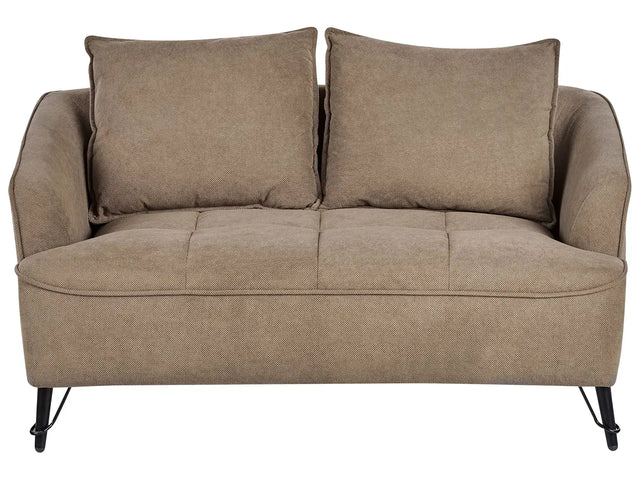 2 Seater Sofa Brown Fabric Upholstery Additional Pillows Modern Style Living Room Furniture Beliani
