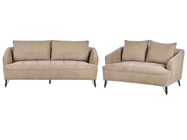 Sofa Set 2 and 3 Seater Brown Fabric Upholstery Additional Pillows Modern Style Living Room Furniture Beliani