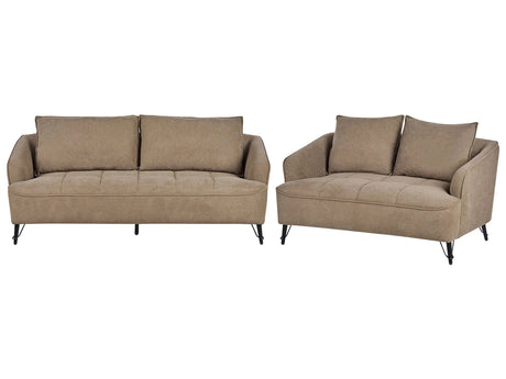 Sofa Set 2 and 3 Seater Brown Fabric Upholstery Additional Pillows Modern Style Living Room Furniture Beliani