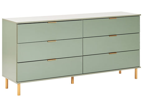 6 Drawer Chest Green Gold Accents Engineered Wood Solid Wood Legs Living Room Stylish Retro Beliani