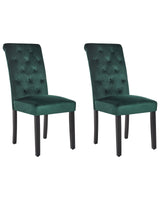 Set of 2 Dining Chairs Green Velvet Fabric Rubberwood Black Legs Button Tuft Dining Room Elegant Beliani
