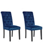 Set of 2 Dining Chairs Blue Velvet Fabric Rubberwood Black Legs Button Tuft Dining Room Elegant Beliani