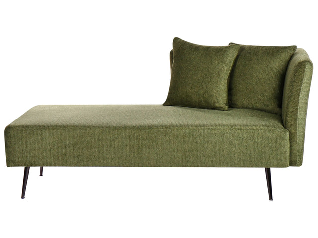 Chaise Lounge Green Right Hand Polyester Fabric Upholstery with Decorative Cushions Metal Legs Modern Design Living Room Beliani