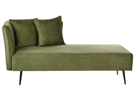 Chaise Lounge Green Left Hand Polyester Fabric Upholstery with Decorative Cushions Metal Legs Modern Design Living Room Beliani