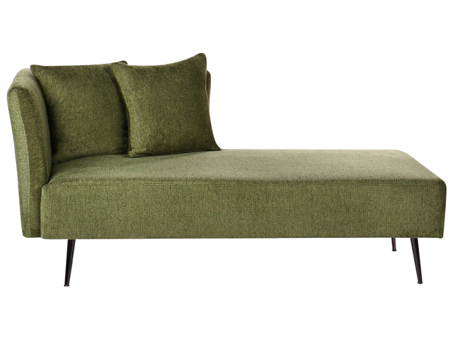 Chaise Lounge Green Left Hand Polyester Fabric Upholstery with Decorative Cushions Metal Legs Modern Design Living Room Beliani