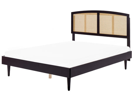 Bed Black Rubber Wood EU King Size 5ft3 with Headboard Slatted Base Minimalistic Rustic Style Beliani