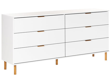 6 Drawer Chest White Gold Accents Engineered Wood Solid Wood Legs Living Room Stylish Retro Beliani