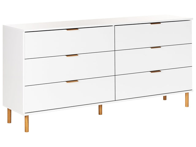 6 Drawer Chest White Gold Accents Engineered Wood Solid Wood Legs Living Room Stylish Retro Beliani