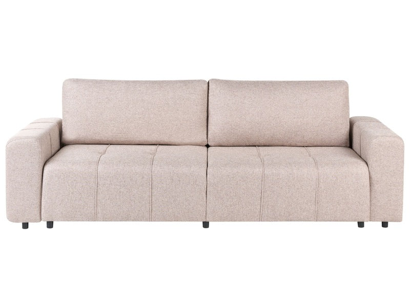 3 Seater Sofa Bed Light Brown Fabric Upholstery with Storage Thickly Padded Modern Style Living Room Furniture Beliani