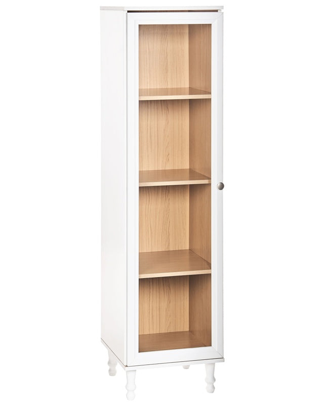 Decorative Cabinet White with Light Wood Engineered Wood with a Glass Display Classic Scandinavian High Board Dining Room Living Room Beliani