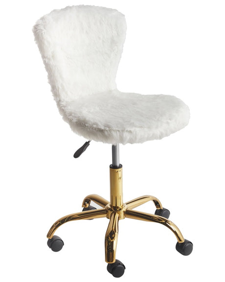 Office Swivel Chair White Faux Fur with Stairbase Adjustable Height Modern Design Home Office Beliani