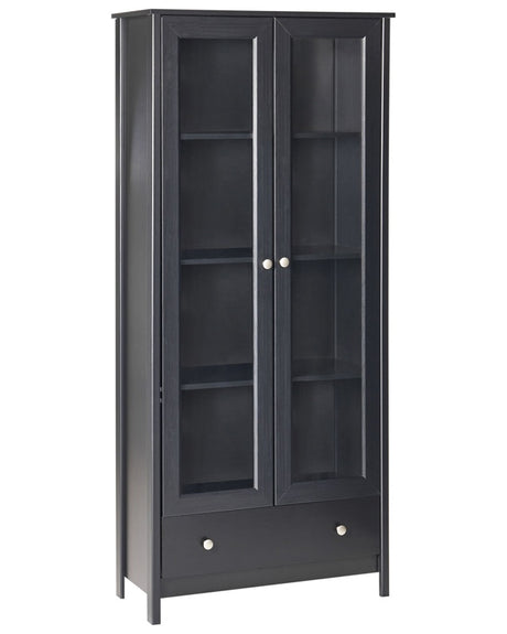 Decorative Cabinet Black Engineered Wood with a Glass Display Drawer Classic Scandinavian High Board Dining Room Living Room Beliani