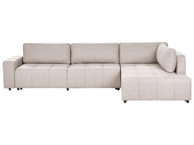 4 Corner Seater Sofa Bed Left Handed Light Brown Fabric Upholstery with Storage Thickly Padded Modern Style Living Room Furniture Beliani