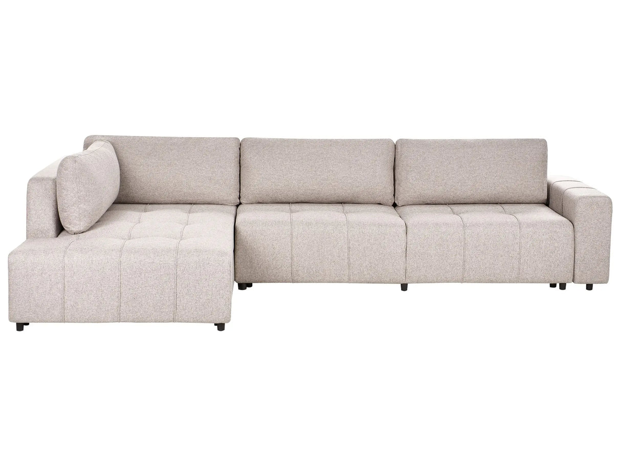 4 Corner Seater Sofa Bed Right Handed Light Brown Fabric Upholstery with Storage Thickly Padded Modern Style Living Room Furniture Beliani