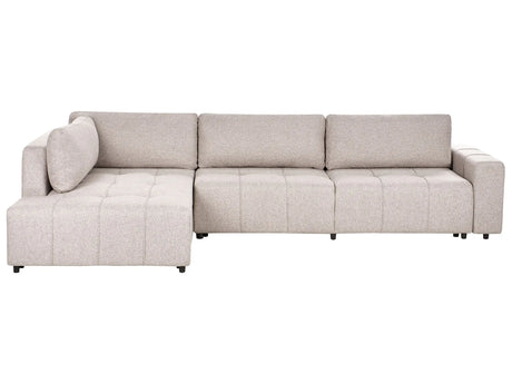4 Corner Seater Sofa Bed Right Handed Light Brown Fabric Upholstery with Storage Thickly Padded Modern Style Living Room Furniture Beliani